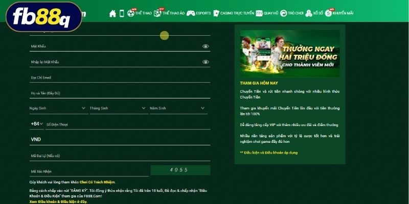 Điền thông tin đăng ký tại website FB88 chính xác